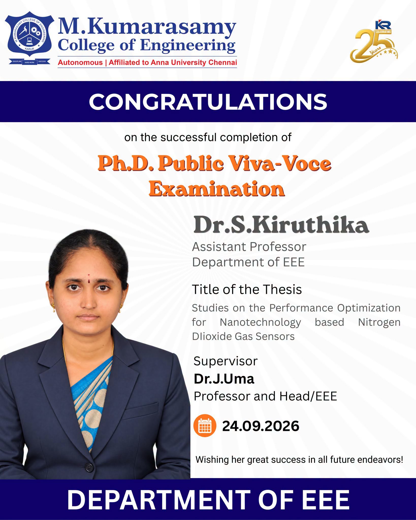 Heartiest Congratulations, Dr. S. Kiruthika!